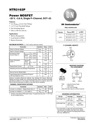 NTR3162P datasheet cover page