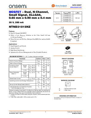 NTND31015NZ 数据手册首页