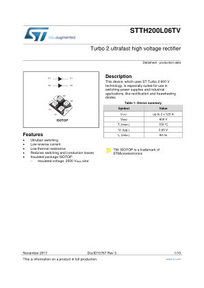 STTH200L06TV 数据手册首页