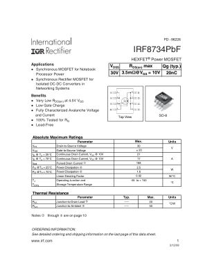 IRF8734 数据手册首页