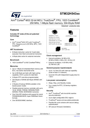 STM32H543CG datasheet cover page