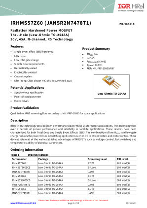 IRHMS57Z60 datasheet cover page