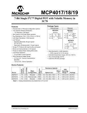 MCP4018T-502E datasheet cover page
