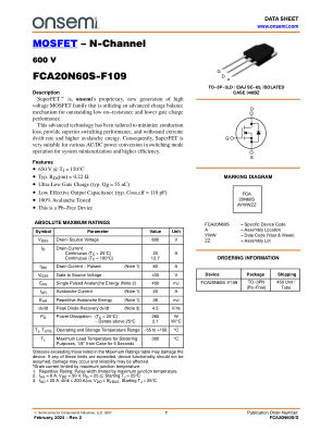 FCA20N60S datasheet cover page
