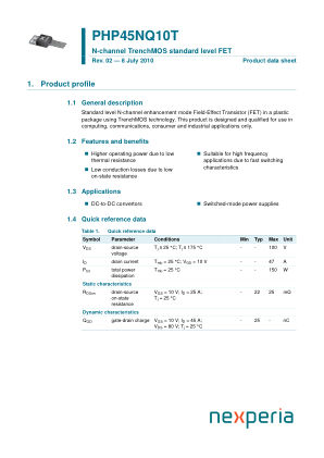 PHP45NQ10T datasheet cover page