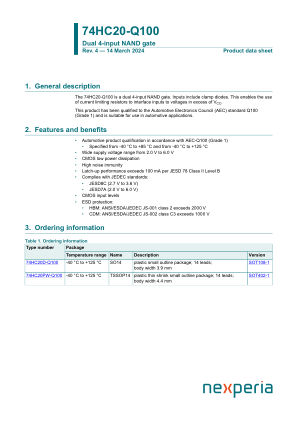 74HC20PW-Q100 datasheet cover page