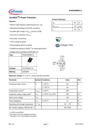 IPA032N06N3-G 数据手册首页