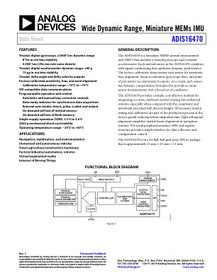 ADIS16470 datasheet cover page
