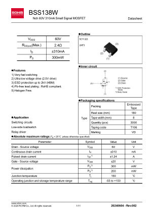 BSS138W 数据手册首页