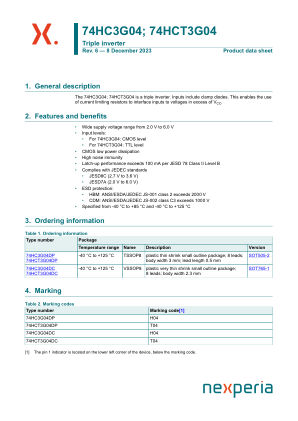 74HC3G04DP datasheet cover page