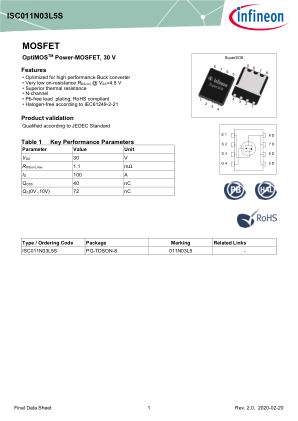 ISC011N03L5S 数据手册首页