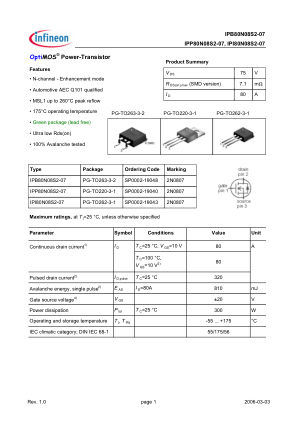 IPB80N08S2-07 datasheet cover page