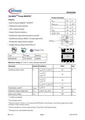 BSC0925ND 数据手册首页