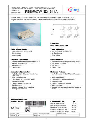 FS50R07W1E3-B11A datasheet cover page