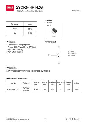 2SCR544PHZG datasheet cover page