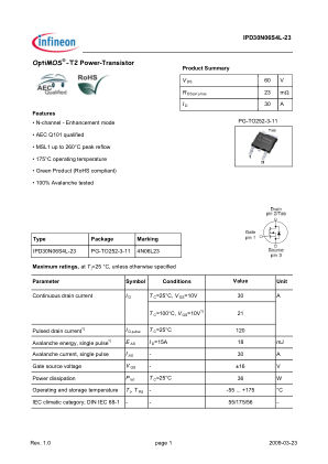 IPD30N06S4L-23 datasheet cover page