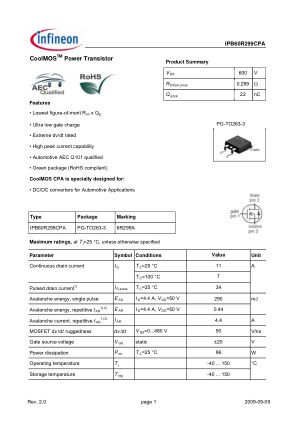 IPB60R299CPA datasheet cover page