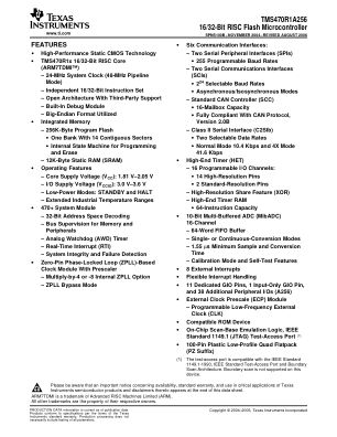 TMS470R1A256 datasheet cover page