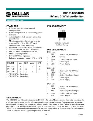 DS1814-DS1819C datasheet cover page