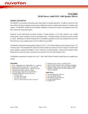 NAU8401 datasheet cover page