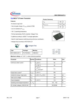BSC159N10LSF-G 数据手册首页