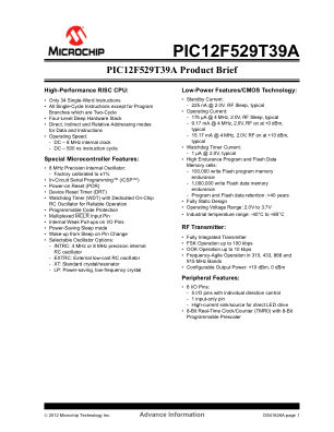 PIC12F529T39A-I 数据手册首页