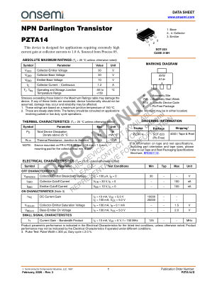 PZTA14 数据手册首页