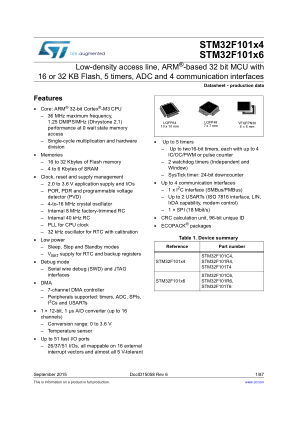STM32F101C4 datasheet cover page