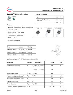 IPB120N10S4-05 datasheet cover page