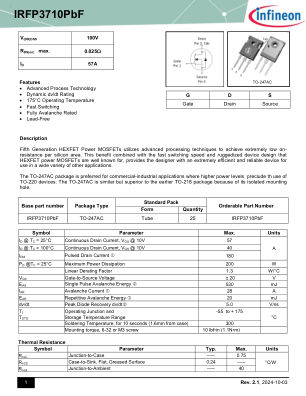 IRFP3710 数据手册首页