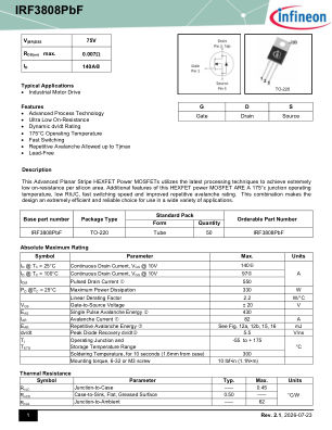 IRF3808 datasheet cover page