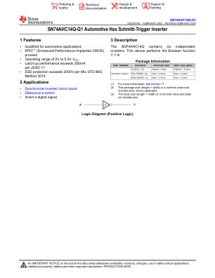 SN74AHC14Q-Q1 datasheet cover page