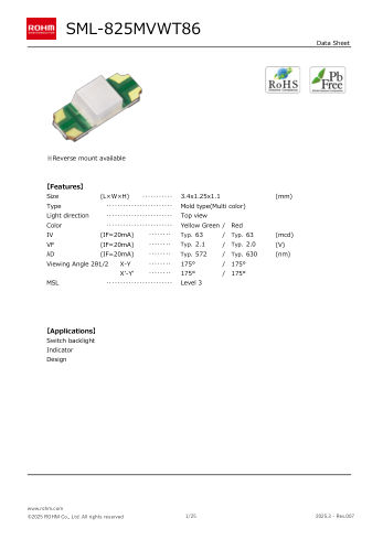 SML-825MVW 数据手册首页