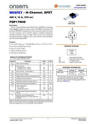 FQP17N40 数据手册首页