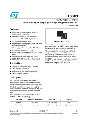 L3G4IS datasheet cover page