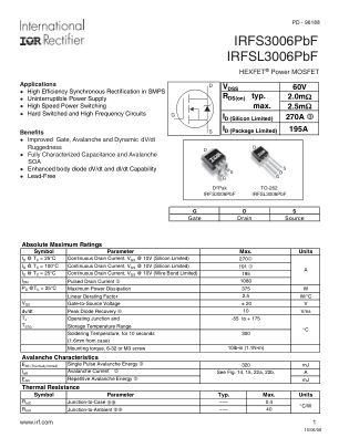 IRFS3006 datasheet cover page