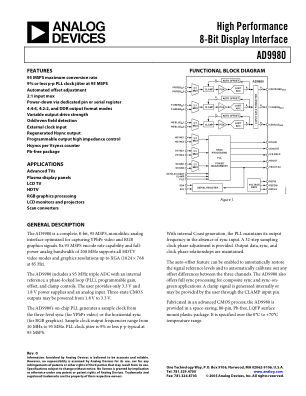 AD9980 数据手册首页