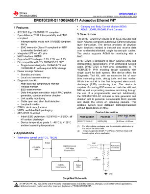 DP83TG720R-Q1 datasheet cover page