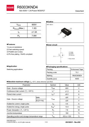R6003KND4 数据手册首页