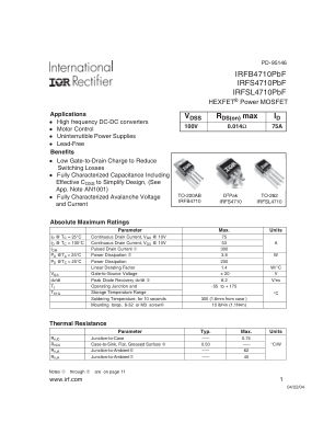 IRFB4710 datasheet cover page