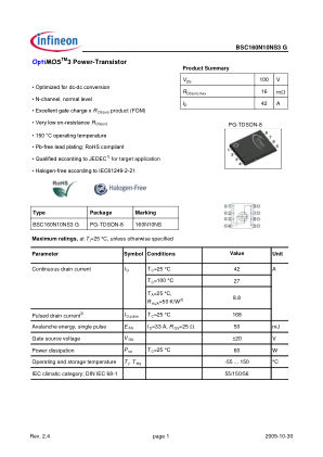 BSC160N10NS3-G 数据手册首页