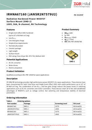 IRHNA67160 datasheet cover page