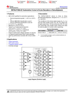 SN74LV138A-Q1 datasheet cover page