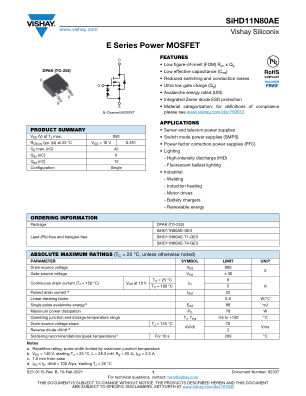 SIHD11N80AE datasheet cover page