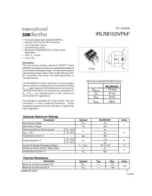 IRLR8103V 数据手册首页