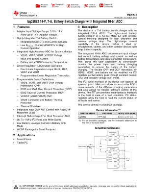 BQ25872 datasheet cover page