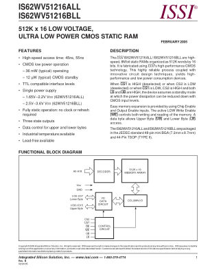 IS62WV51216BLL-55TLI datasheet cover page