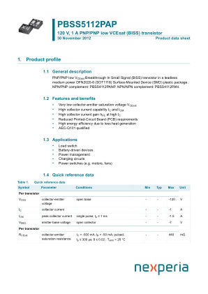 PBSS5112PAP 数据手册首页