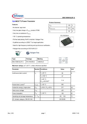 BSC105N10LSF-G 数据手册首页