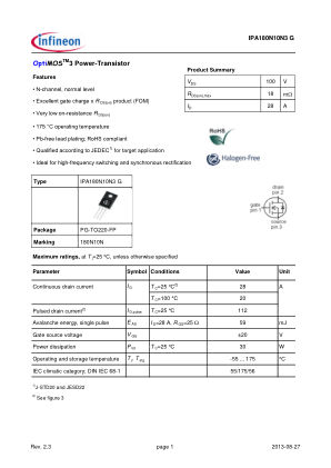 IPA180N10N3-G 数据手册首页